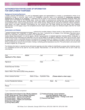 Authorization for Release of Information for Employment