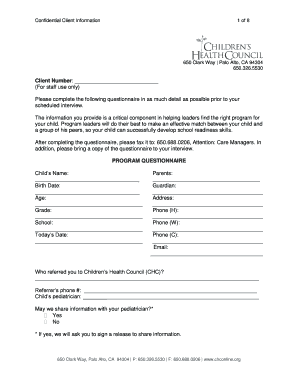 Child School Readiness Program Questionnaire