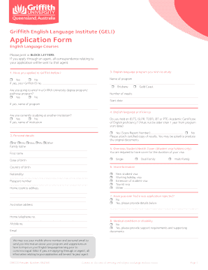 Griffith English Language Institute Application Form