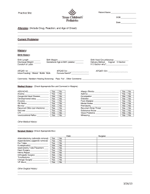 Pediatric Patient Medical History Form