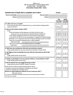 Questionnaire d'impôt 2012