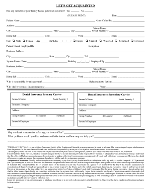 Dental and Medical History Form