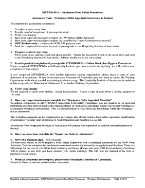 SITXFSA001A Food Safety Procedures Assessment
