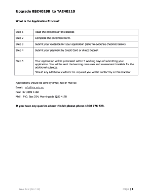 Upgrade BSZ40198 to TAE40110 - hia edu