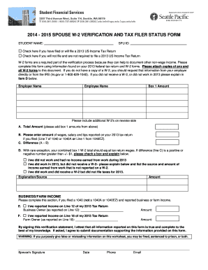 Spouse W-2 Verification and Tax Filer Status Form