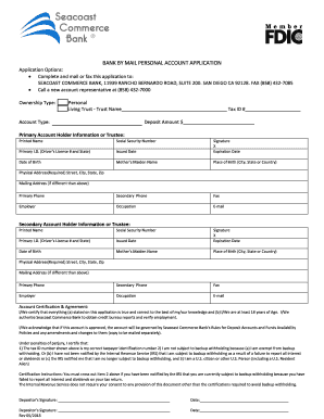 Bank Personal Account Application