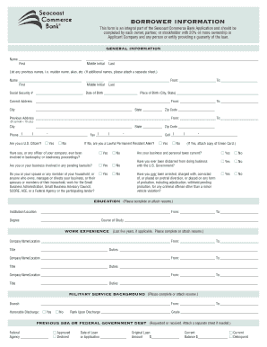 Seacoast Commerce Bank Borrower Information Form