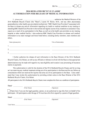 Redlands Bicycle Classic Medical Authorization Form