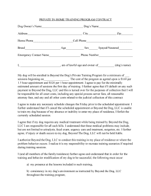 Private In-Home Dog Training Contract