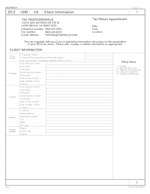 2012 US Tax Return Organizer