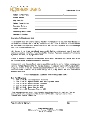Insurance Form for Phototherapy Unit