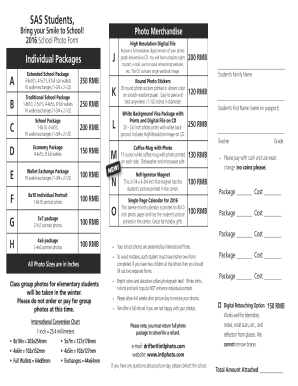 2016 School Photo Order Form