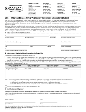 2014-2015 Child Support Paid Verification Worksheet