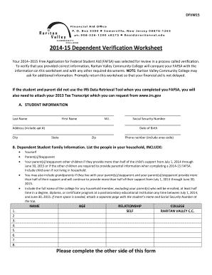 2014-15 Dependent Verification Worksheet