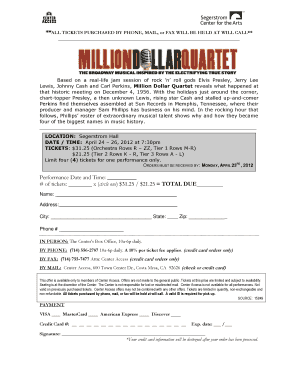 Million Dollar Quartet Ticket Order Form
