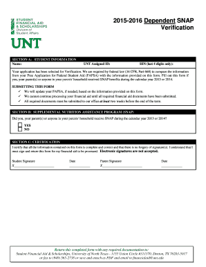 2015-2016 Dependent SNAP Verification Form