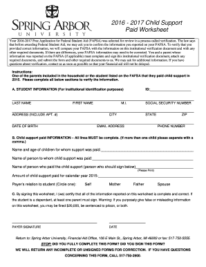 2016-2017 Child Support Paid Worksheet