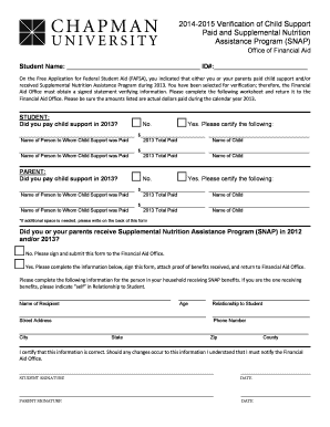 2014-2015 Child Support and SNAP Verification Form