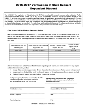 2016–2017 Child Support Verification Form
