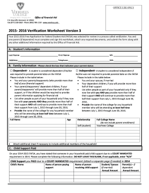2015-2016 Verification Worksheet