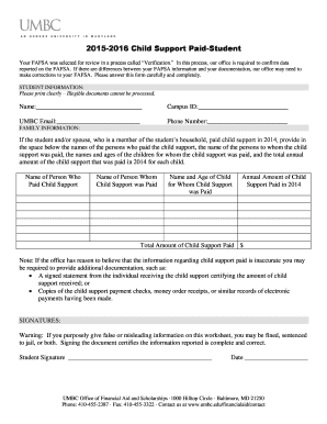 FAFSA Verification Child Support Form