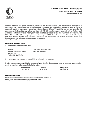2015-2016 Student Child Support Paid Confirmation Form