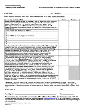 East Carolina University Dependent Student Verification of Untaxed Income