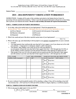 2015-2016 Dependent Verification Worksheet