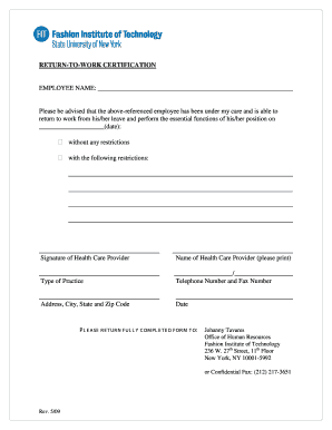 Return-to-Work Certification