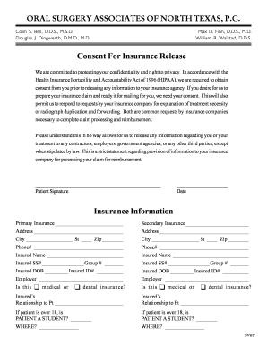 HIPAA Insurance Release Consent Form