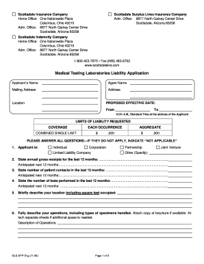 Medical Testing Laboratories Liability Application
