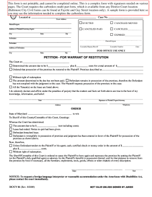 Maryland Eviction Warrant of Restitution