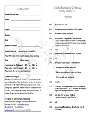 BOOKING FORM Scottish Birdwatchers Conference Saturday