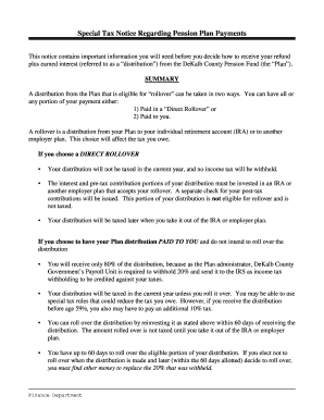 Special Tax Notice Regarding Pension Plan Payments