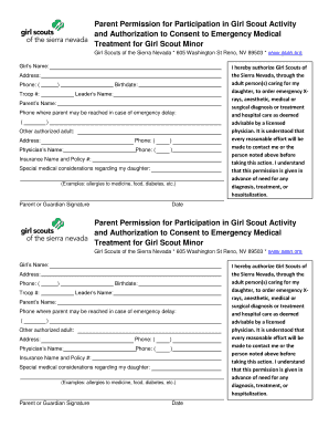 Girl Scout Activity Permission and Medical Authorization Form