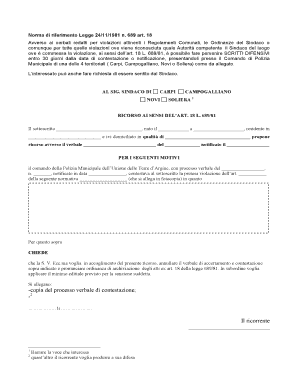 Ricorso avverso verbale di violazione