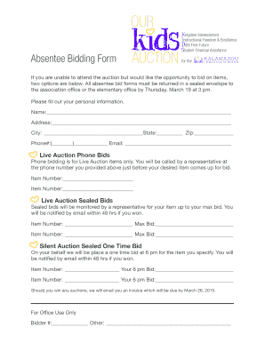 fillable online kcsa kidebt free future s absentee bidding form