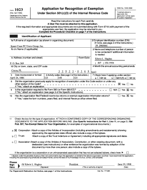 Form 1023 Application for Recognition of Exemption