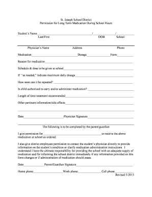 St. Joseph School District Medication Permission Form