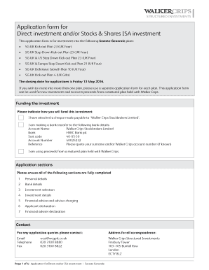 Application form for Direct investment andor