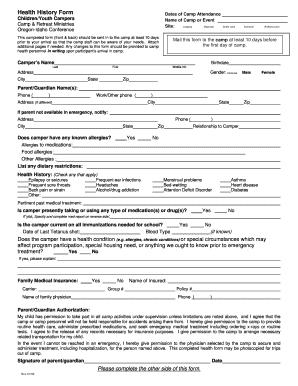 Health History Form Dates of Camp Attendance Name of Camp or Event Site: Latgawa Magruder Children/Youth Campers Camp &amp - campmagruder