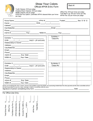 APHA Horse Show Entry Form