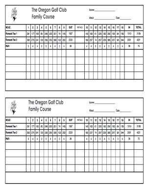 Oregon Golf Club Family Course Scorecard