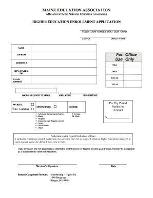 Maine Higher Education Enrollment Application