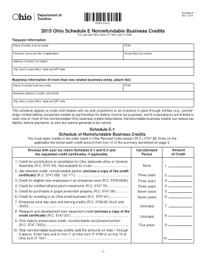 Ohio Schedule E Nonrefundable Business Credits