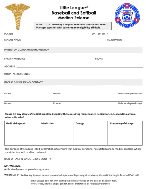 Little League Medical Release Form