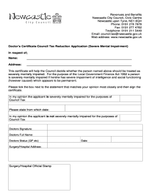 Doctor's Certificate Council Tax Reduction Application