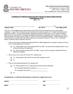 2012-13 Verification Form for Federal Tax Return Extension