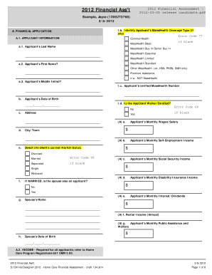 2012 Massachusetts Home Care Financial Assessment