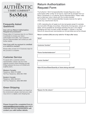 Return Authorization Request Form